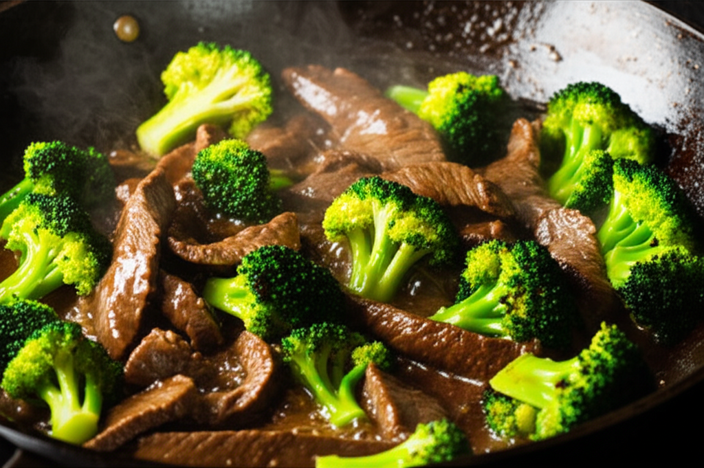 Beef searing in a hot wok