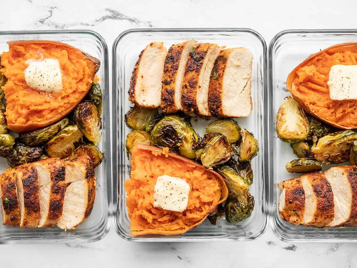 Budget-friendly meal prep dishes in containers